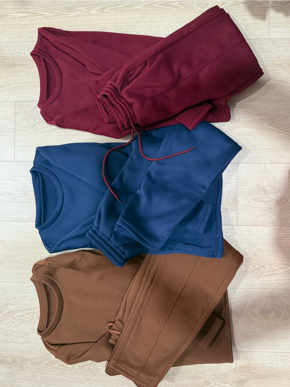 Fleece Jogger sets  in Brown, Blue, and Burgundy - SHEIN